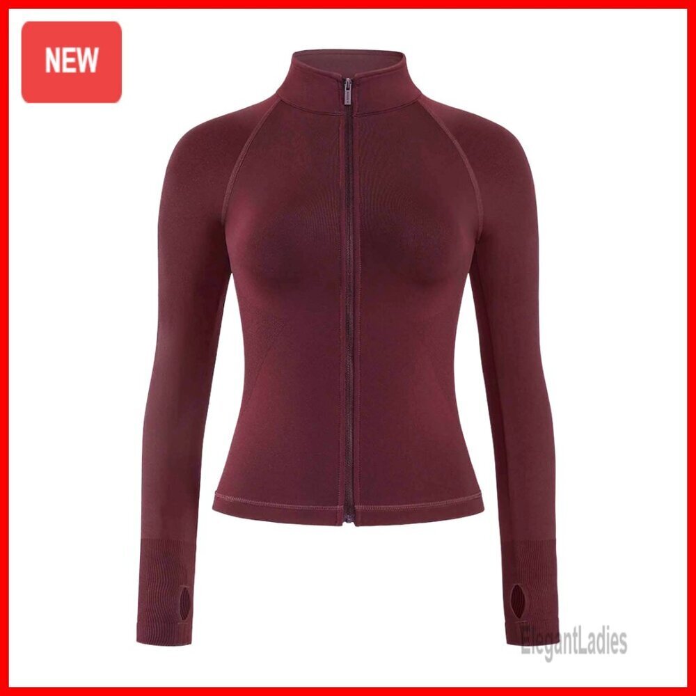 Lightweight Full Zip Athletic Jacket with Thumb Holes Slim Fit